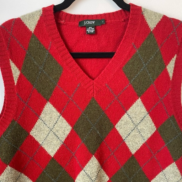 J. Crew Men’s Red/Gray Lambswool Argyle Sweater Vest Preppy Academia Size Large - Picture 3 of 16